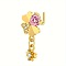 Brass Pave Pearl Pink Cubic Zirconia Dangle L-Shaped Nose Rings, Golden, Clover, 5~24x4~9mm