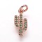 Brass Cubic Zirconia Pendants, Cactus, Rose Gold, 15x6.5x1.5mm, Hole: 3mm