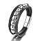 Imitation Leather Triple Layer Multi-strand Bracelets, Stainless Steel Bracelets Magnetic Clasp for Men, Black, Multi: 8-1/4 inch(21cm)