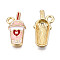 Eco-Friendly Zinc Alloy Milkshake Pendants, with Enamel, Cadmium Free & Nickel Free & Lead Free, Golden, Pink, 20x10.5x2mm, Hole: 2mm