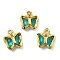 Glass Charms, Butterfly, with Brass Findings, Long-Lasting Plated, Golden, Teal, 8.5x7x2mm, Hole: 1mm
