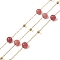 Ion Plating(IP) 304 Stainless Steel Link Chains, with Spool, with Red Agate, Soldered, Real 18K Gold Plated, Indian Red, 6mm, gold beads: 3mm, link interval: 21.5mm, Feet(10m)/Roll