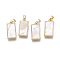 Brass Pendants, with Freshwater Shell, Nickel Free, Real 18k Gold Plated, Rectangle, Seashell Color, 18x9x3mm, Hole: 2x4mm