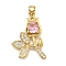 Rack Plating Brass Micro Pave Cubic Zirconia Pendants, Flower, Cadmium Free & Lead Free, Long-Lasting Plated, Real 18K Gold Plated, Pearl Pink, 27.5x17.5x5mm, Hole: 4.5x3.5mm