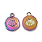 Ion Plating(IP) 304 Stainless Steel Pendants, Flat Round with Shell Charm, Rainbow Color, 16.5x13x2mm, Hole: 2.5mm