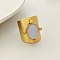 204 Stainless Steel with Natural White Jade Cuff Rings, Golden, 25mm, Inner Diameter: 18mm
