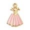 Alloy Enamel Pendants, Dress Charm, Golden, Pink, 21x13.5x1.5mm, Hole: 1.6mm