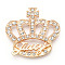 Alloy Rhinestone Cabochons, Crown with Word Lucky, Light Gold, 37x39x5.5mm
