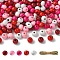 1000Pcs 5 Colors Valentine's Day Round Dyed Natural Wood Beads, Lead Free, with 1 Bundle Jute Cord, Mixed Color, Beads: 8x7mm, Hole: 3mm, 200pcs/color
