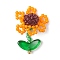 Seed Glass Beaded Pendants, Flower, with Transparent Glass Leaf, Orange, 27x21.5x10.5mm, Hole: 2.5mm