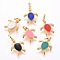 Brass Pendants, with Enamel, Tortoise, Golden, Mixed Color, 16.5x13.5x2mm, Hole: 4mm