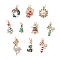 Christmas Theme Alloy Enamel Pendants, with Rhinestone and Jump Ring, Mixed Shapes, Mixed Color, 18~29.5x8.5~16.5x3~5.5mm, Hole: 4.5mm, 10pcs/set