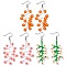 3 Pairs 3 Colors Handmade Seed Dangle Earrings, with 304 Stainless Steel Earring Hooks, Flower, Stainless Steel Color, Mixed Color, 70.5x17.5mm, 1pair/color