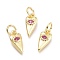 Brass Micro Pave Cubic Zirconia Pendants, with Jump Ring, Heart with Eye, Real 18K Gold Plated, Medium Violet Red, 12x5.5x2.3mm, Jump Rings: 5x0.8mm, Inner Diameter: 3mm
