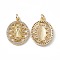 Brass Clear Cubic Zirconia Pendants, Cadmium Free & Nickel Free & Lead Free, with Jump Ring, Oval with Virgin Mary Charms, Real 18K Gold Plated, 22x16.5x3mm, Hole: 3mm