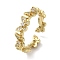 Brass with Cubic Zirconia Open Cuff Rings, Butterfly, Golden, US Size 8 1/4(18.3mm)