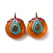 Handmade Tibetan Style Beeswax Dyed Pendants, with Brass Findings and Synthetic Turquoise Teardrop, Flat Round Charms, Golden, 33x26x14.5mm, Hole: 4.5mm