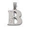 201 Stainless Steel Pendants, with Rhinestone, Letter, Letter B, 25x18x2mm, Hole: 6x3mm