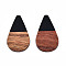 Opaque Resin & Walnut Wood Pendants, Teardrop Shape Charm, Black, 38x22x3mm, Hole: 2mm