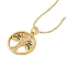 Brass Micro Pave Cubic Zirconia Tree of Life Pendant Necklaces for Women, Real 18K Gold Plated, Colorful, 17.05 inch(433mm)