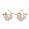 Brass Cubic Zirconia Charms, Nickel Free, with Enamel and ABS Plastic Imitation Pearl, Planet and Plane, Real 18K Gold Plated, 13.5x14x7mm, Hole: 1mm