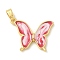 Brass Enamel Pendants, Cadmium Free & Nickel Free & Lead Free, Butterfly Charms, Real 18K Gold Plated, Cerise, 23x21x3mm, Hole: 5x2mm