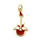 Brass Enamel Pendants, Cadmium Free & Nickel Free & Lead Free, with Jump Rings, Guitar with Wing Charms, Real 18K Gold Plated, Dark Red, 17x9x2mm, Hole: 2.2mm