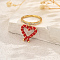 Fruit Pendant Brass Micro Pave Cubic Zirconia Finger Rings for Women, Golden, Heart, 17x15mm, Inner Diameter: 16mm~19mm