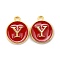 Golden Plated Alloy Enamel Charms, Cadmium Free & Lead Free, Enamelled Sequins, Flat Round with Letter, Red, Letter.Y, 14x12x2mm, Hole: 1.5mm