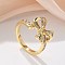 Brass Micro Pave Clear Cubic Zirconia Finger Rings, Cadmium Free & Lead Free, Bowknot, Real 18K Gold Plated, 11x15mm