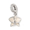 Brass Micro Pave Clear Cubic Zirconia Flower European Dangle Charms, Floral White Enamel Large Hole Pendants, Cadmium Free & Lead Free, Long-Lasting Plated, Rack Plating, Platinum, 25mm, Hole: 4mm
