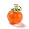 Handmade Lampwork Pendants, with Brass Findings, Cadmium Free & Lead Free, Matte Gold Color, Tomato, Orange, 15.5x12.5mm, Hole: 3mm