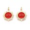 Brass Enamel Pendants, with Jump Ring, Flat Round with 11:11 Charm, Real 18K Gold Plated, Red, 20x17.5x2mm, Hole: 3mm