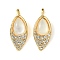 Brass Micro Pave Clear Cubic Zirconia Pendants, Cadmium Free & Nickel Free & Lead Free, with Shell, Real 18K Gold Plated, Horse Eye, 17x7x3.5mm, Hole: 2.5x2mm