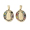 201 Stainless Steel Pendants, with Rhinestone, Oval with Virgin Mary & Word Love Charms, Real 18K Gold Plated, 28.5x21x3.5mm, Hole: 9x4.5mm