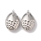 Non-Tarnish 304 Stainless Steel Pendants, Teardrop Charm, Stainless Steel Color, 39x25x12mm, Hole: 3mm