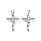 Rack Plating Alloy Pendants, with Rhinestoneand ABS Imitation Pearl, Cross Charms, Platinum, 18x10.5x4mm, Hole: 1.4mm