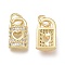 Brass Micro Pave Clear Cubic Zirconia Charms, with Jump Rings, Long-Lasting Plated, Lock with Heart, Clear, Real 18K Gold Plated, 11x6.5x3mm, Jump Ring: 5x1mm, Hole: 3.5mm