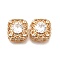 Brass Glass Beads, Cadmium Free & Nickel Free & Lead Free, Real 18K Gold Plated, Square, Clear, 13.5x13.5x7.5mm, Hole: 1.8mm