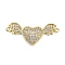 Brass Micro Pave Clear Cubic Zirconia Heart with Bat Wings Connector Charms, Rack Plating, Long-Lasting Plated, Lead Free & Cadmium Free, Real 18K Gold Plated, 14x32.5x4mm, Hole: 1.4mm