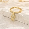 Brass Micro Pave Cubic Zirconia Pendant Finger Rings for Women, Golden, Hamsa Hand, 14x9mm, Inner Diameter: 16mm~19mm