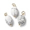 Natural Howlite Pendants, Oval Charms with 304 Stainless Steel Jump Rings, Golden, 19~19.5x9.5~10x5~5.5mm, Hole: 3.5mm
