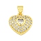 Heart Rack Plating Brass Micro Pave Cubic Zirconia Charms, with Glass, Cadmium Free & Lead Free, Real 18K Gold Plated, Clear, 15x15x3.5mm, Hole: 4x3.2mm