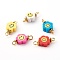 Flower with Smile Face Polymer Clay Links Connectors, with 304 Stainless Steel Eye Pins, Alloy Daisy Spacer Beads, Golden, Mixed Color, 9~9.5x19~19.5x4.5~5mm, Hole: 2~2.5mm