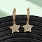 Star Brass Micro Pave Clear Cubic Zirconia Hoop Earrings, Nickel Free, Real 18K Gold Plated, 39x14.5x15mm