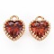 Brass Micro Pave Cubic Zirconia Charms, Nickel Free, Real 18K Gold Plated, Faceted Heart, Orange Red, 8x6x3.5mm, Hole: 1mm