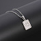 Rectangle Stainless Steel Pave Natural White Shell Pendant Necklaces, Stainless Steel Color, Letter C, 17.72 inch(45cm)
