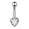 Clear Cubic Zirconia Belly Button Rings, Stainless Steel Piercing Navel Rings, Curved Barbell Body Jewelry for Women, Stainless Steel Color, Heart, 8~13mm, Bar: 10x1.5mm