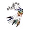 Mixed Gemstone Hexagonal Pointed Cone Dowsing Pendulum Pendants, with Chakra Gemstone Round Beads, Rack Plating Platinum Tone Brass Triple Goddess Pentagram & Chains, Cadmium Free & Lead Free, 255mm