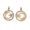 Brass Micro Pave Cubic Zirconia Pendants, with Glass, Real 18K Gold Plated, Cadmium Free & Nickel Free & Lead Free, Flat Round with Moon Star Charms, Colorful, 23x20.5x2.5mm, Hole: 4.5x3mm